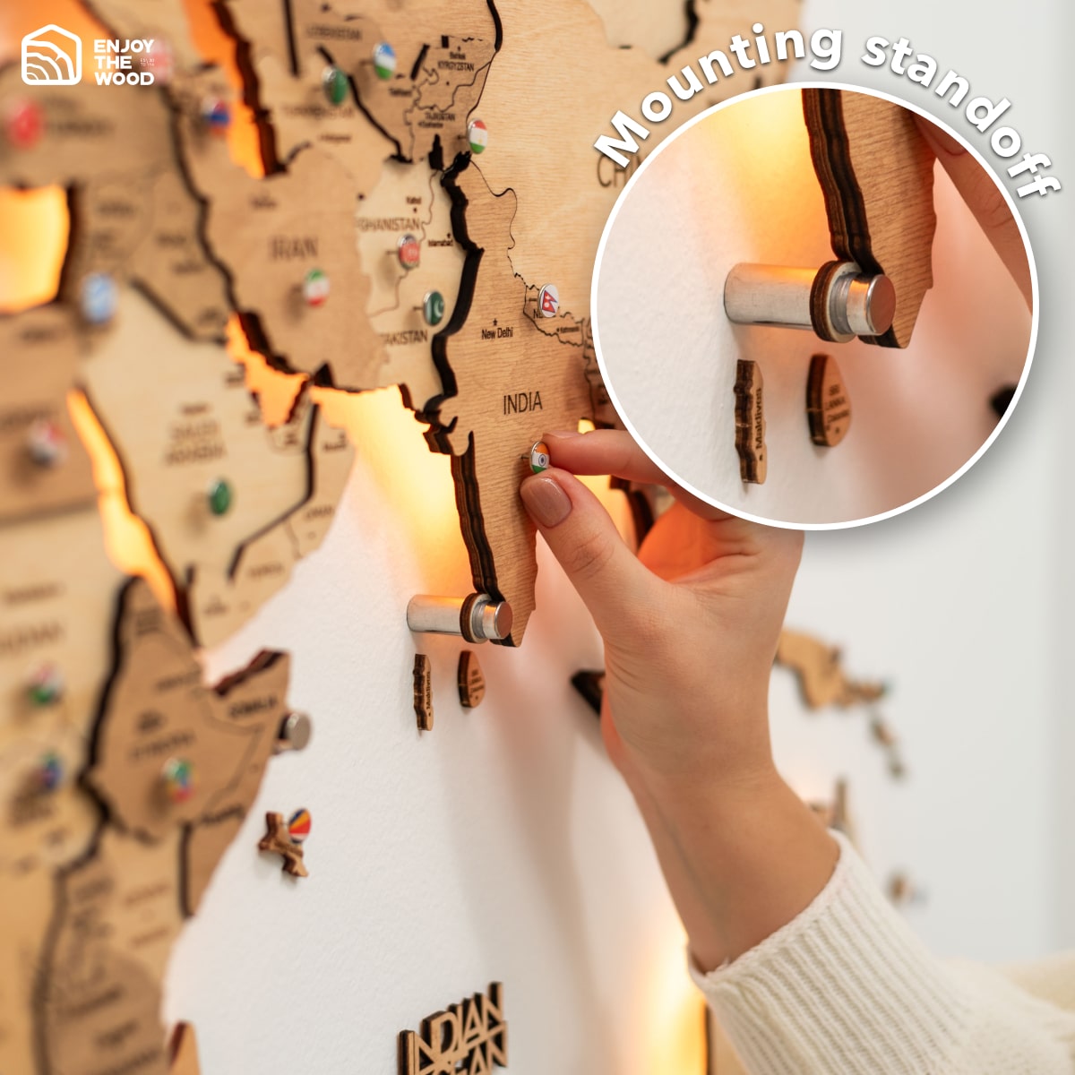 3D LED Wooden World Map 3.0 Gold - SJB-DIAMOND ELITES