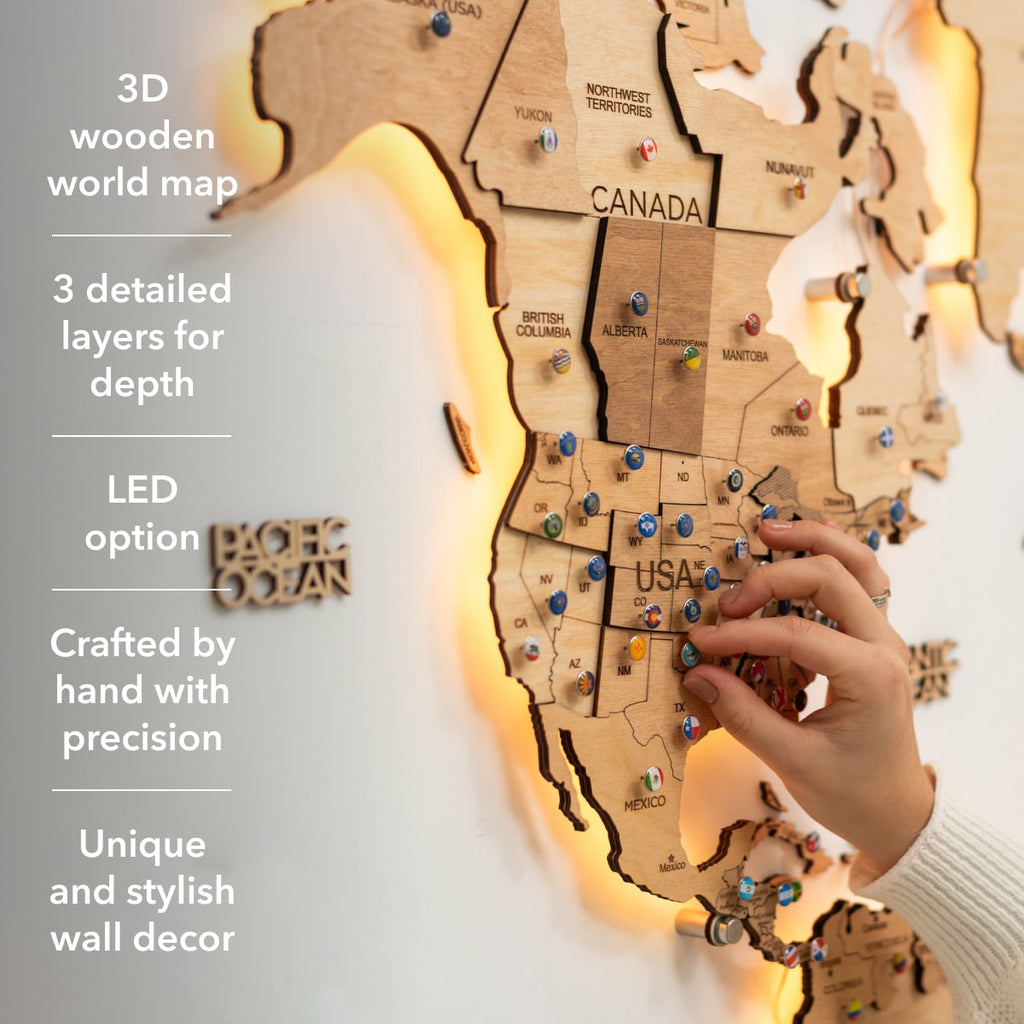 3D LED Wooden World Map 3.0 Gold - SJB-DIAMOND ELITES
