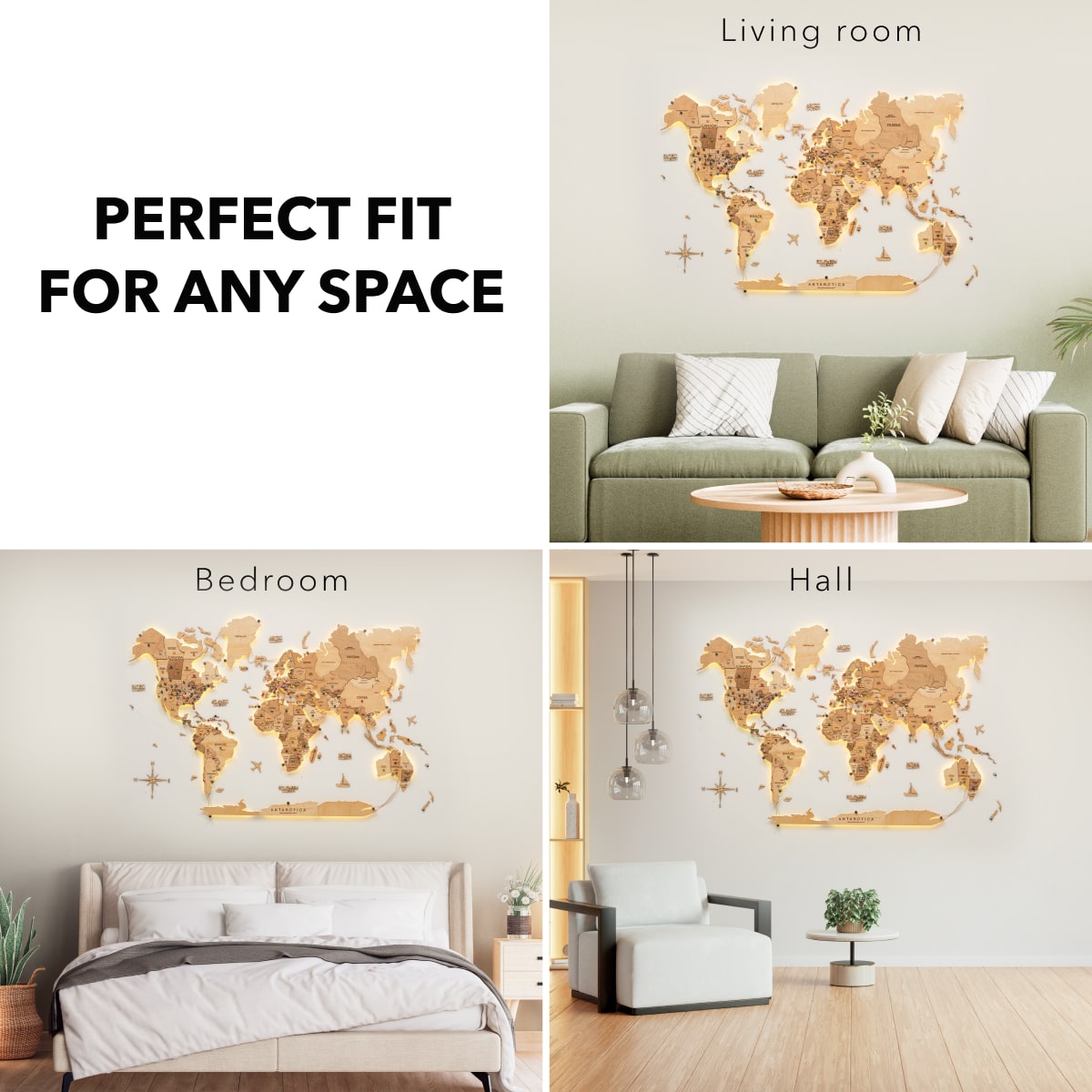 3D LED Wooden World Map 3.0 Gold - SJB-DIAMOND ELITES