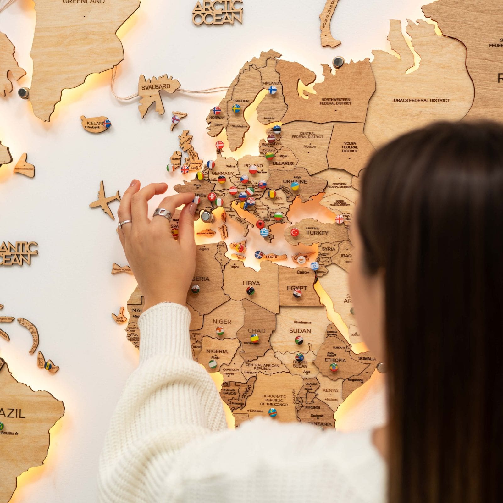 3D LED Wooden World Map 3.0 Gold - SJB-DIAMOND ELITES
