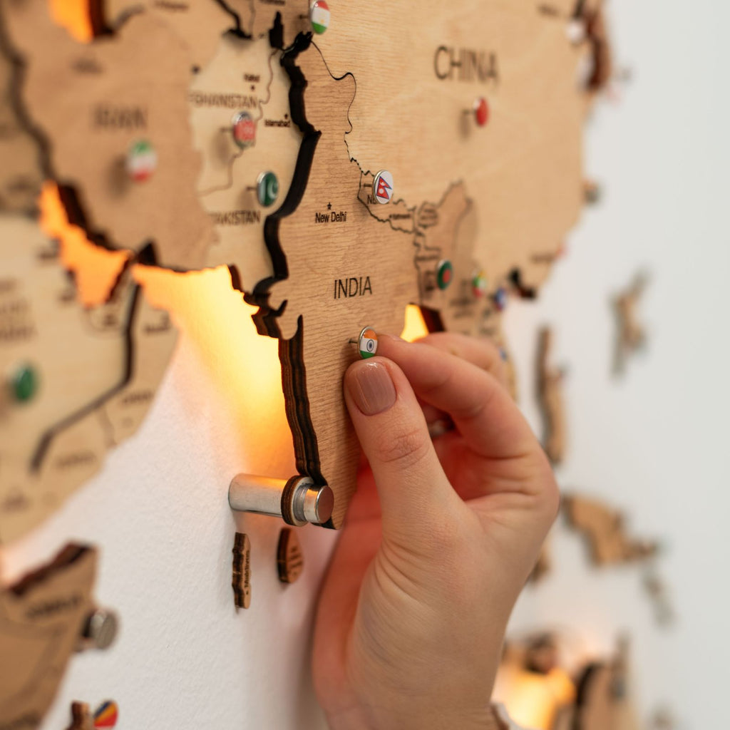 3D LED Wooden World Map 3.0 Gold - SJB-DIAMOND ELITES