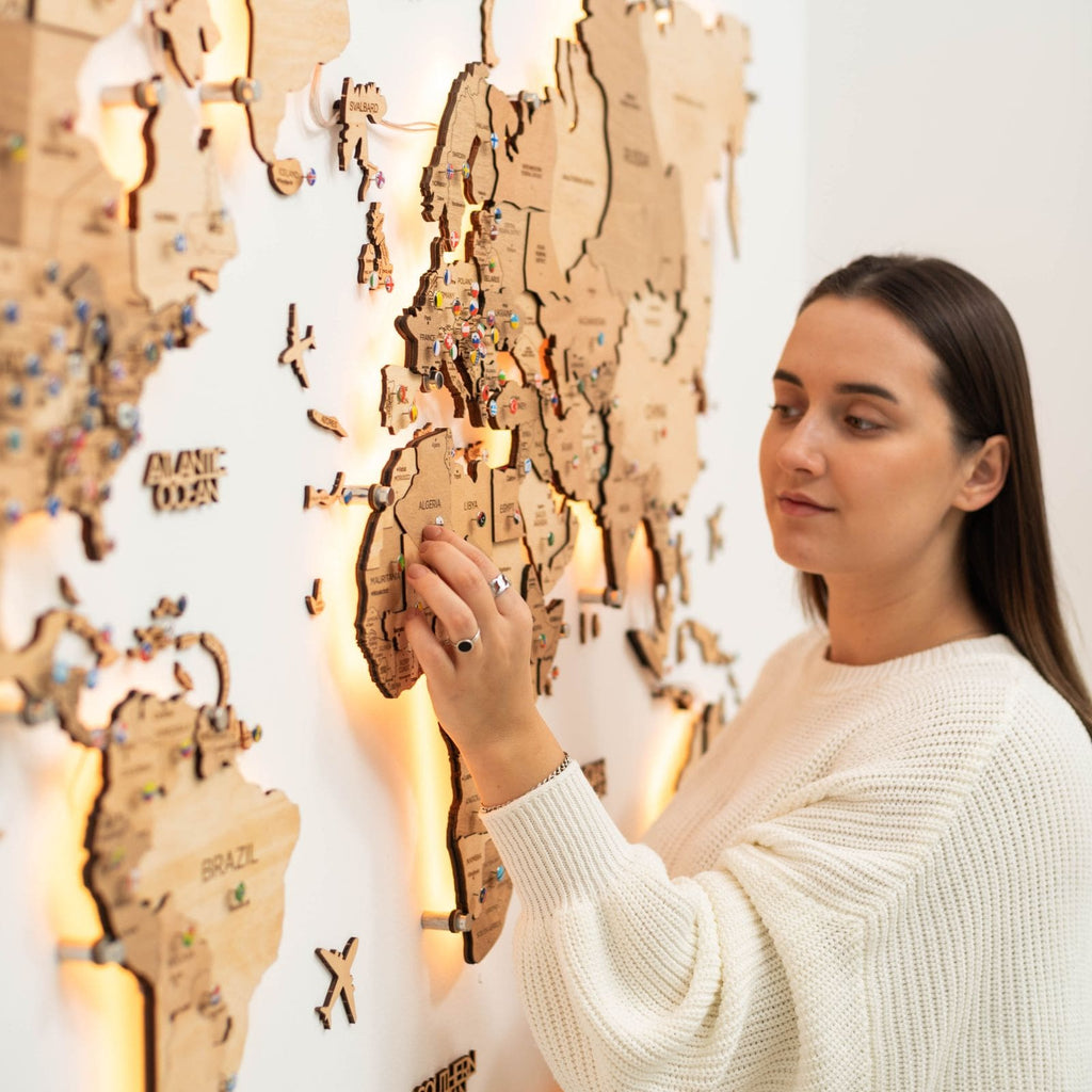 3D LED Wooden World Map 3.0 Gold - SJB-DIAMOND ELITES