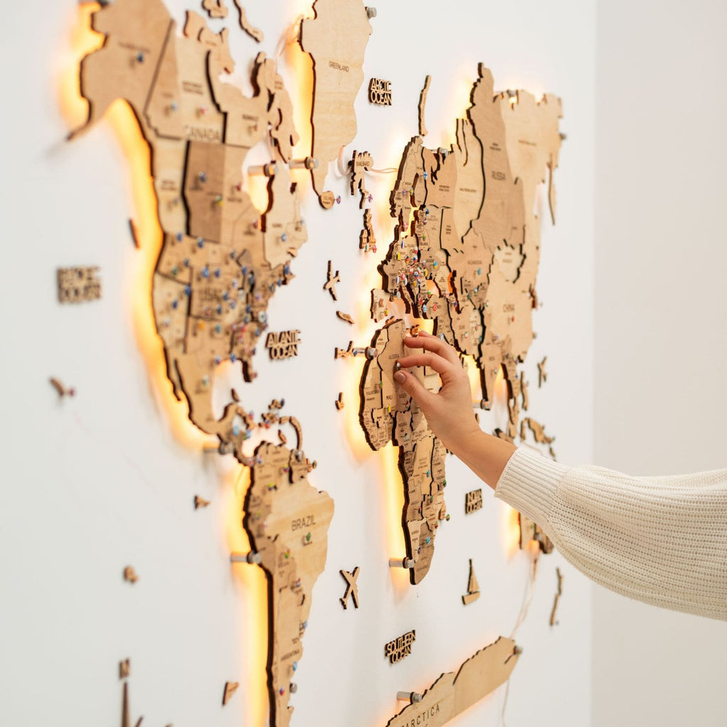 3D LED Wooden World Map 3.0 Gold - SJB-DIAMOND ELITES