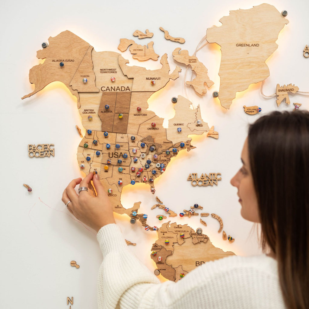 3D LED Wooden World Map 3.0 Gold - SJB-DIAMOND ELITES