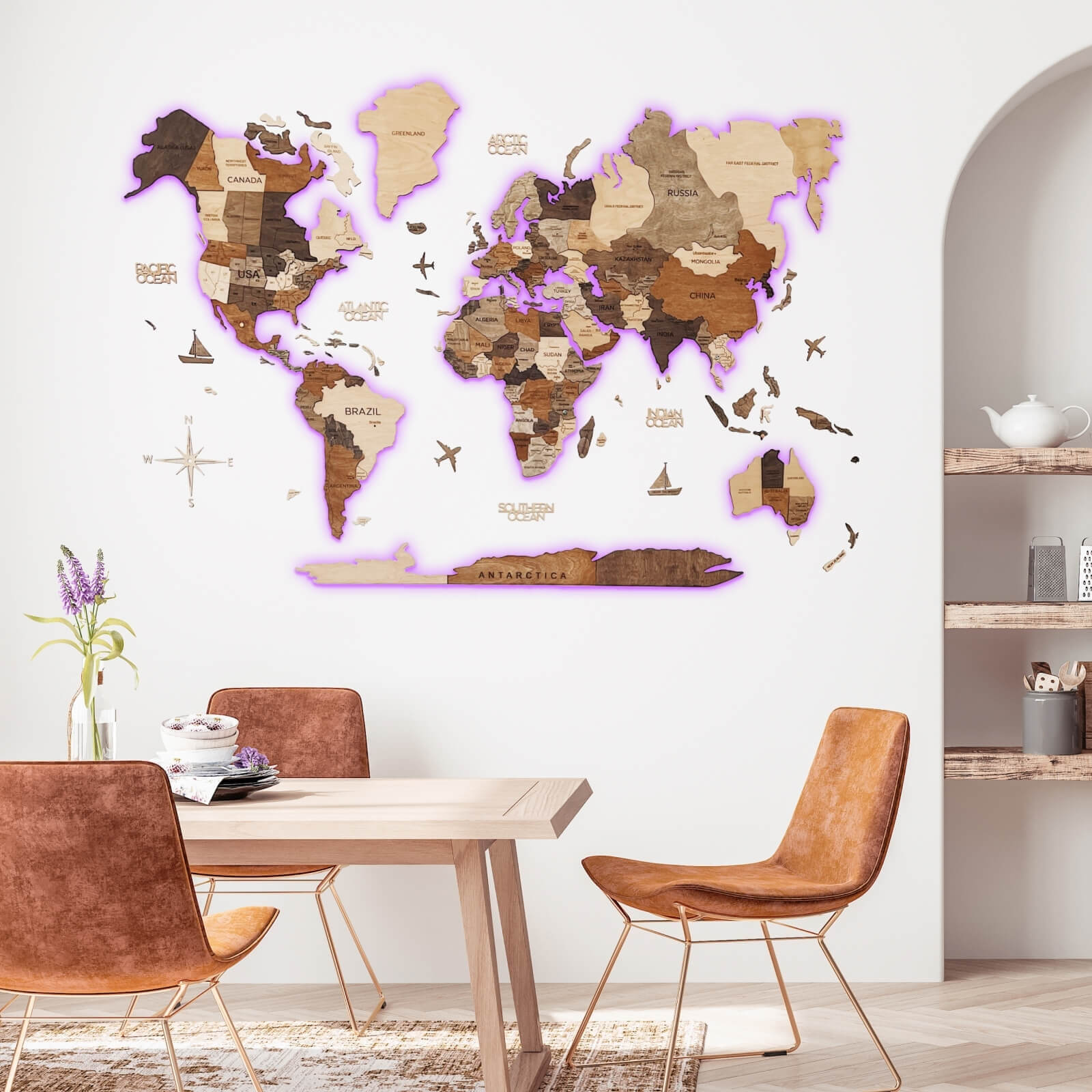 3D LED Wooden World Map 3.0 Multicolor - SJB-DIAMOND ELITES