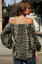 Leopard Print Long Sleeve Elastic Neck Off Shoulder Top | Femstylo - SJB-DIAMOND ELITES