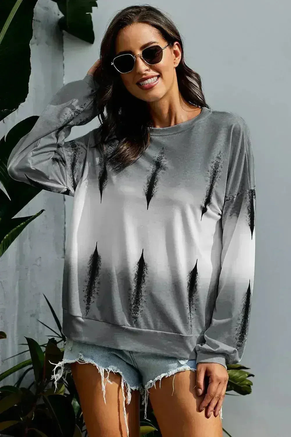 Light Gray Color Block Tie Dye Pullover Sweatshirt - SJB-DIAMOND ELITES