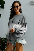 Light Gray Color Block Tie Dye Pullover Sweatshirt - SJB-DIAMOND ELITES