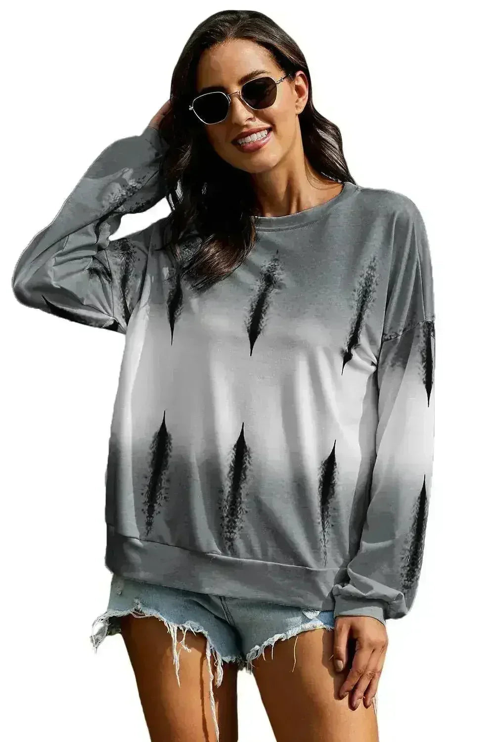Light Gray Color Block Tie Dye Pullover Sweatshirt - SJB-DIAMOND ELITES