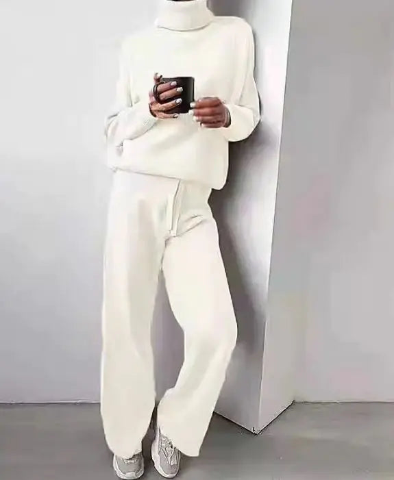 Casual Fashion Suits For Women Turtleneck Sweater And Drawstring Straight Pants Pi-Mart