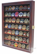 Lockable Military Challenge Coin Display Case Cabinet Rack Holder (Mahogany Finish) The Military Gift Store