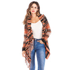 Long Striped Cardigan Coat For Women Poncho  Tassels Shawl Loose Sweater Knitted Cardigans  Casual Jacket Female Coat Autumn - SJB-DIAMOND ELITES
