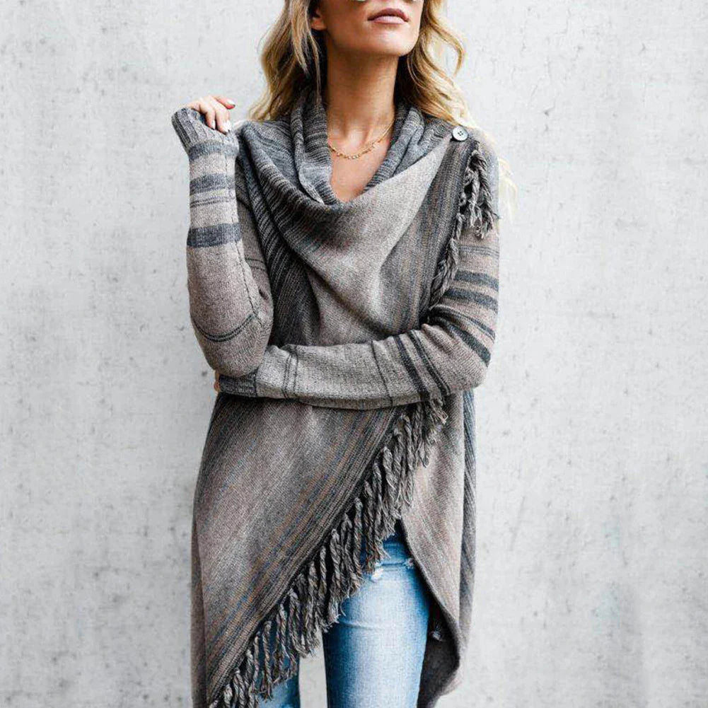 Long Striped Cardigan Coat For Women Poncho  Tassels Shawl Loose Sweater Knitted Cardigans  Casual Jacket Female Coat Autumn - SJB-DIAMOND ELITES
