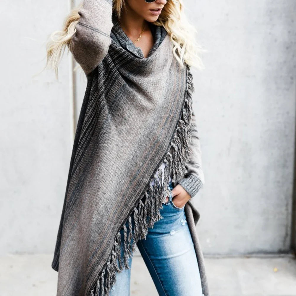 Long Striped Cardigan Coat For Women Poncho  Tassels Shawl Loose Sweater Knitted Cardigans  Casual Jacket Female Coat Autumn - SJB-DIAMOND ELITES