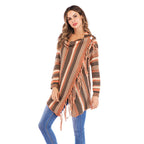 Long Striped Cardigan Coat For Women Poncho  Tassels Shawl Loose Sweater Knitted Cardigans  Casual Jacket Female Coat Autumn - SJB-DIAMOND ELITES