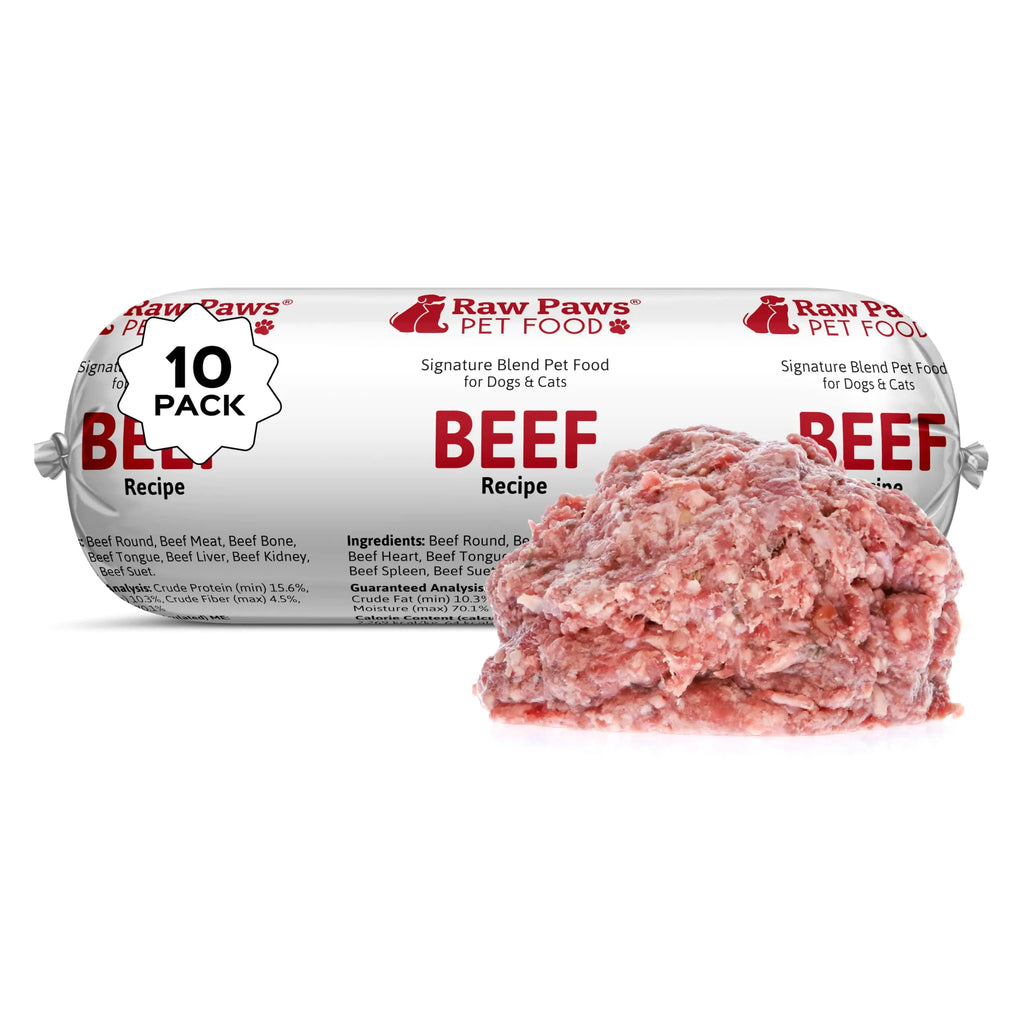 Raw Paws Signature Blend Pet Food for Dogs & Cats - Beef Recipe 1-lb Rolls (10 Pack) - Fresh Pet Food Made in USA Grass-Fed Beef Dog Food Log Natural Dog Food Rolls Raw Frozen Dog Food & Cat Food Lootquake LLC