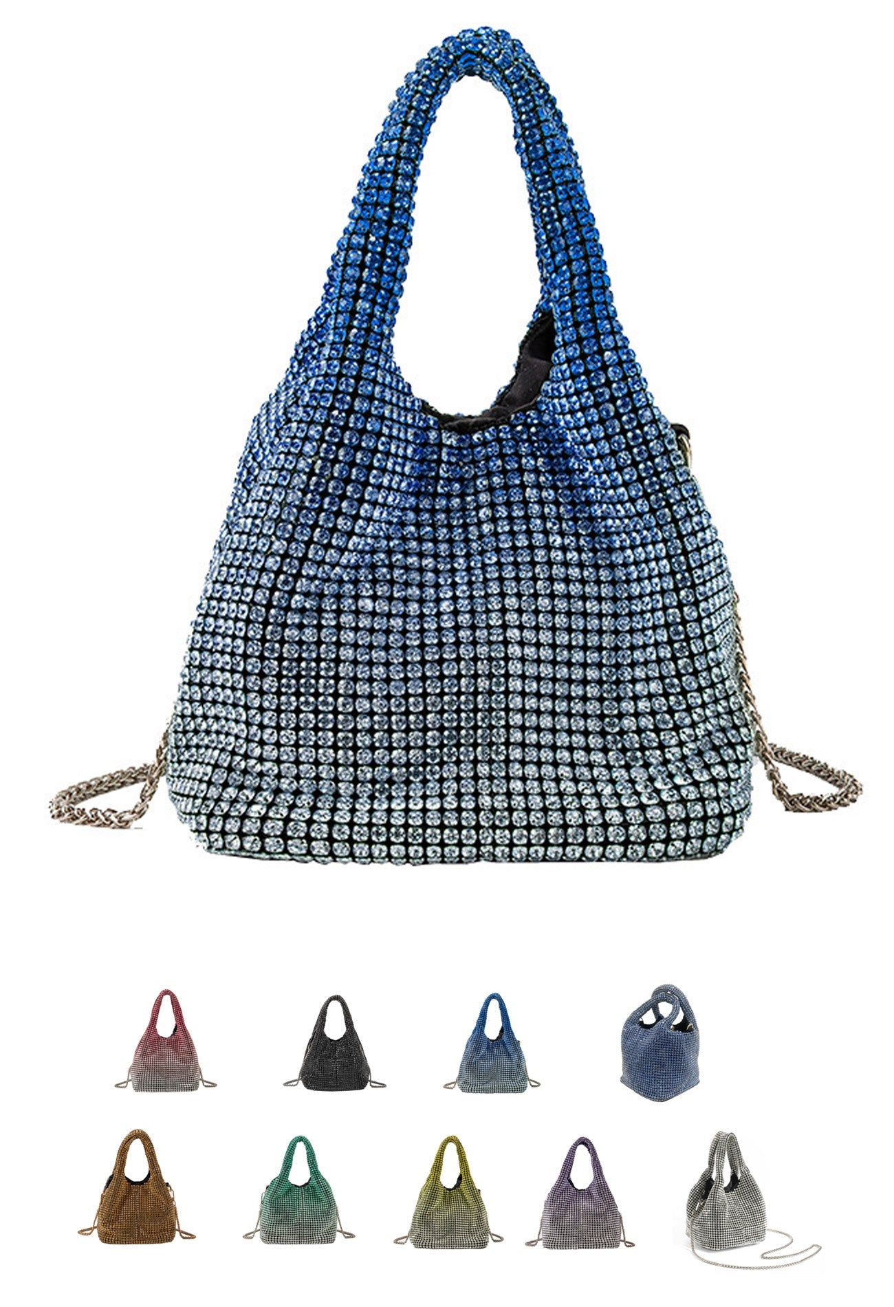 Full Diamond Bag Bucket Rhinestone Chain Purse - SJB-DIAMOND ELITES