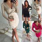 Autumn And Winter New Party Sequins Multicolor Dress Pi-Mart