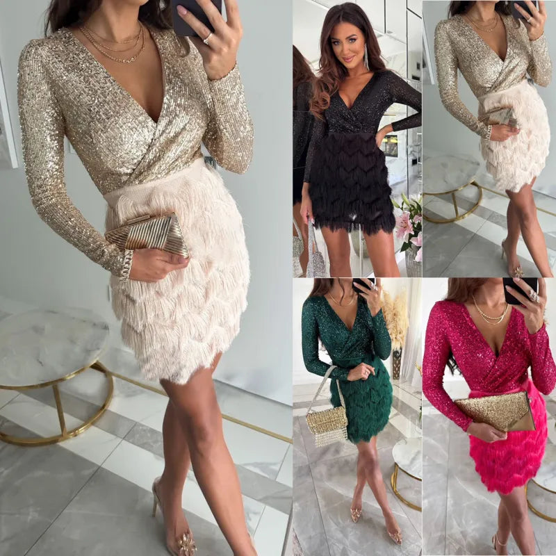 Autumn And Winter New Party Sequins Multicolor Dress Pi-Mart