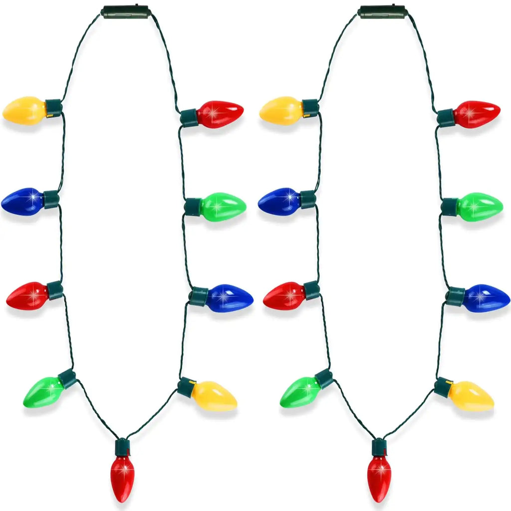 popamaz Christmas LED Light Up Bulb Necklaces 9 LED Bulbs Necklaces with 6 Flash Modes Holiday Necklace Costume Accessories for Christmas Xmas Party Favor(2PCS)