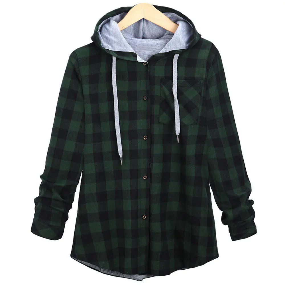 Multicolor Checked Hooded Cardigan for Women Pi-Mart