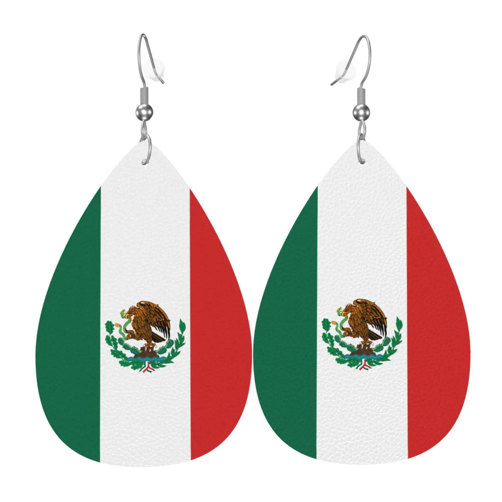 Mexico Flag Leather Earrings Dangle Earrings Lightweight Teardrop Earrings For Women Lootquake LLC