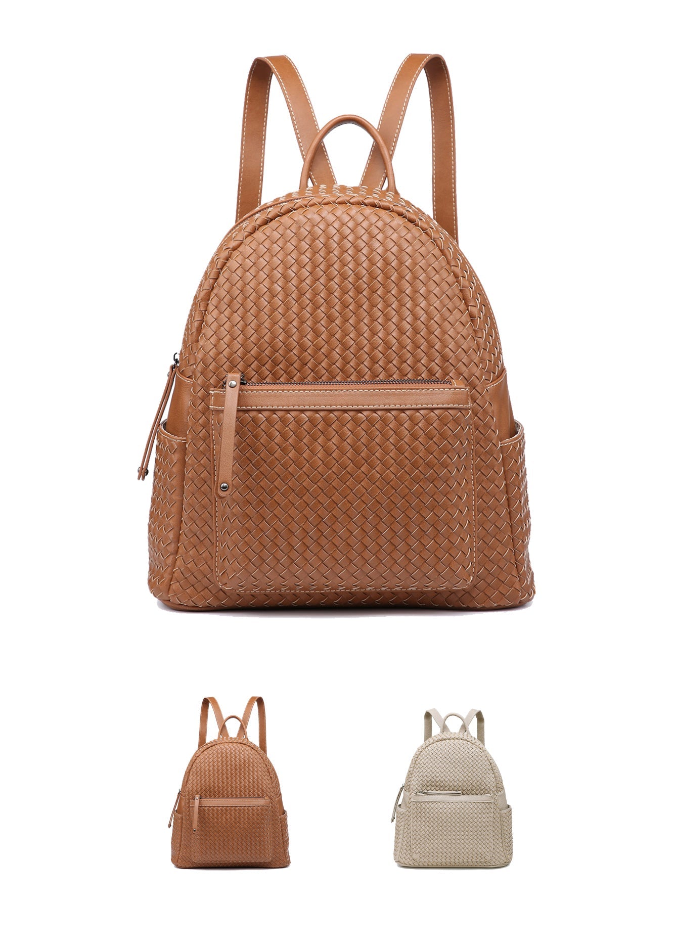Woven backpack purse for women beige 2068 BR - SJB-DIAMOND ELITES