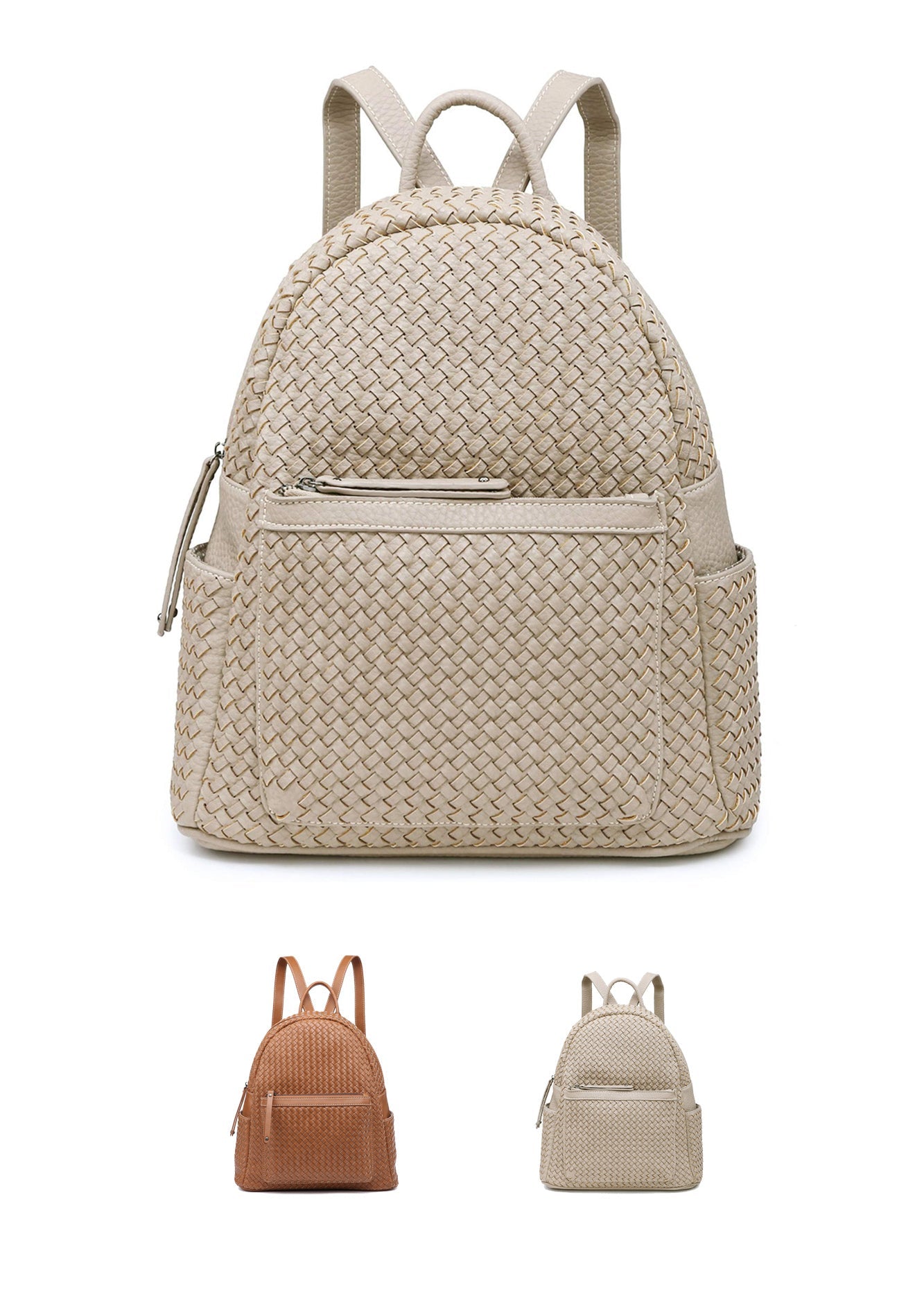 Woven backpack purse for women beige 2068 BE - SJB-DIAMOND ELITES