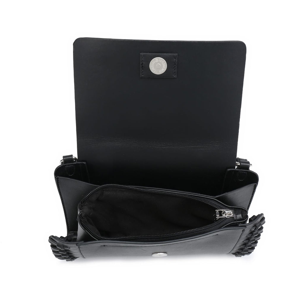 Silver Small Crossbody Bag Tan Compact Black Square Purse With Handcrafted Weave detail - SJB-DIAMOND ELITES