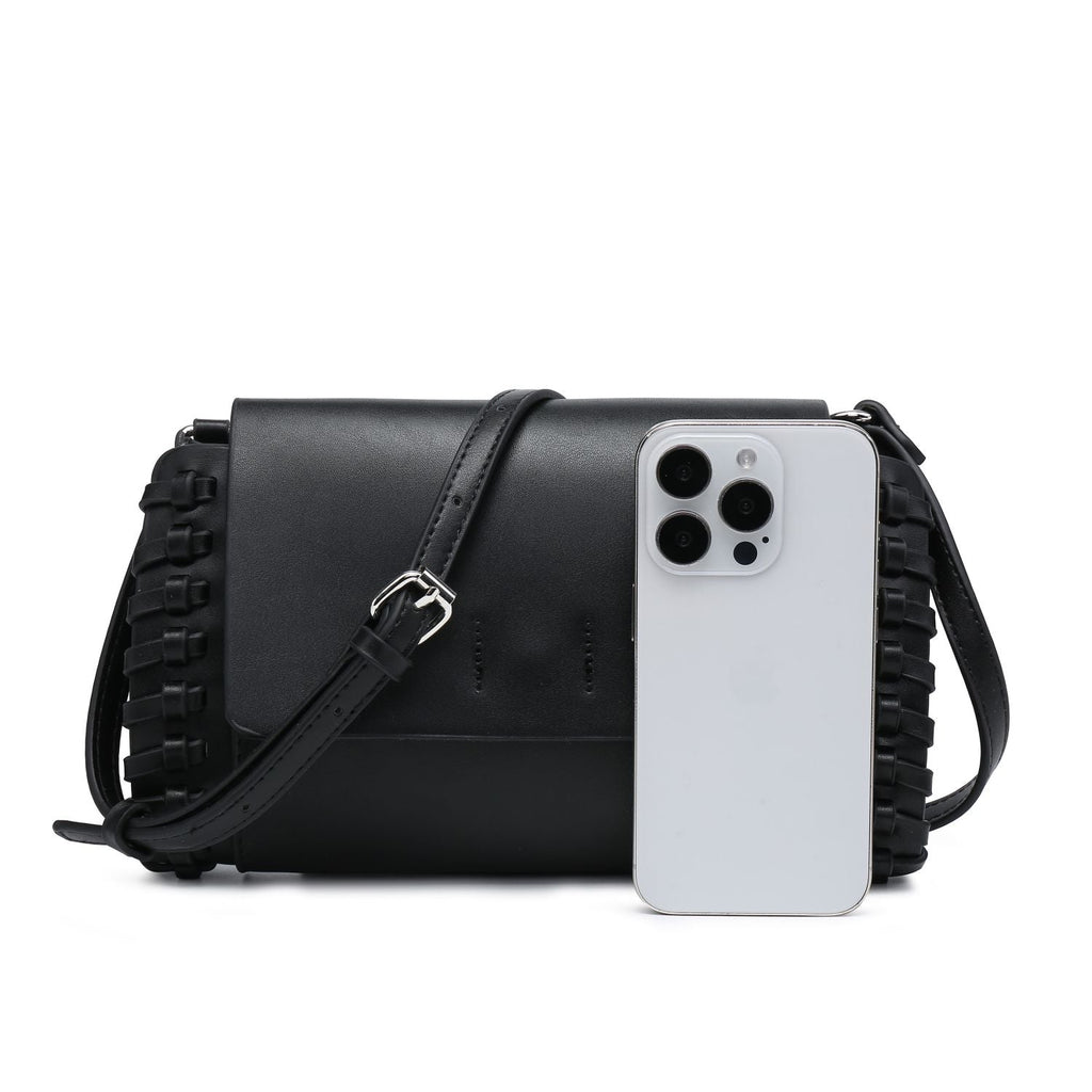 Silver Small Crossbody Bag Tan Compact Black Square Purse With Handcrafted Weave detail - SJB-DIAMOND ELITES