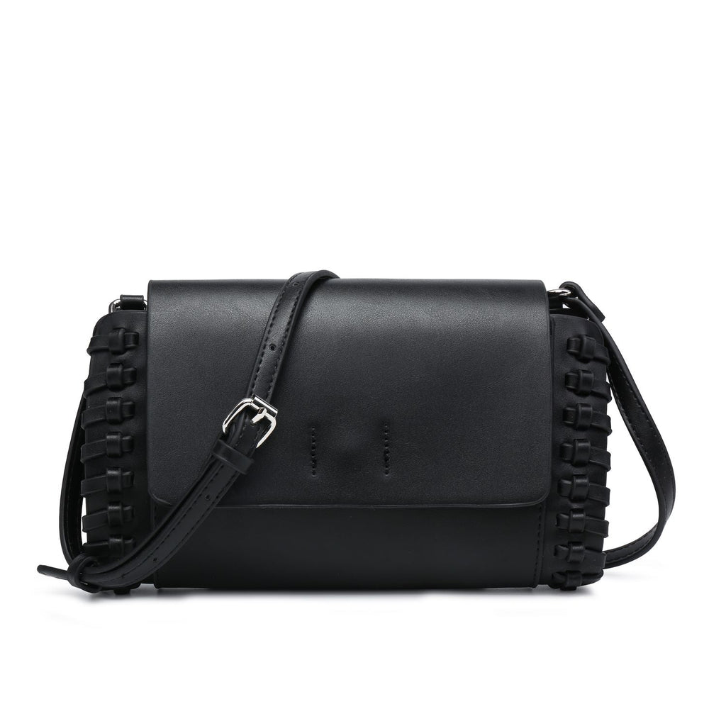 Silver Small Crossbody Bag Tan Compact Black Square Purse With Handcrafted Weave detail - SJB-DIAMOND ELITES