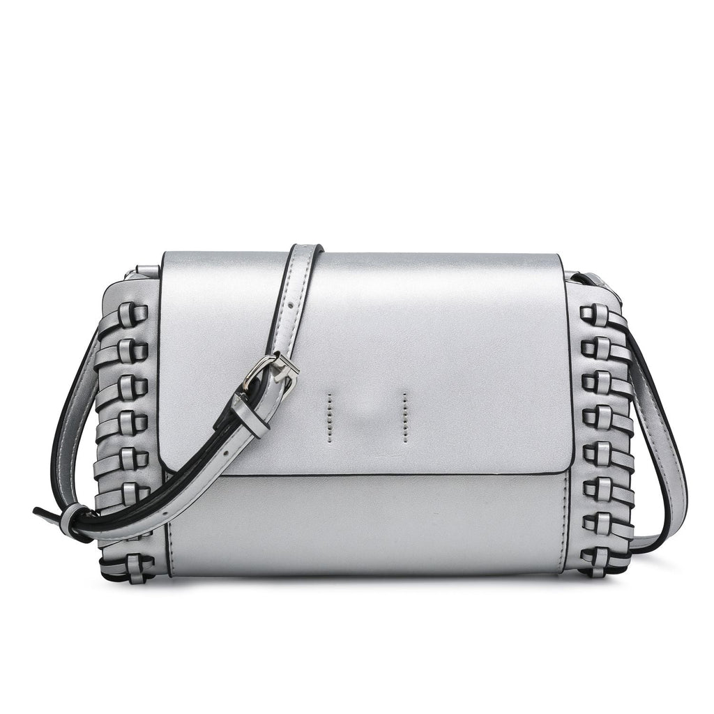 Silver Small Crossbody Bag Tan Compact Black Square Purse With Handcrafted Weave detail - SJB-DIAMOND ELITES
