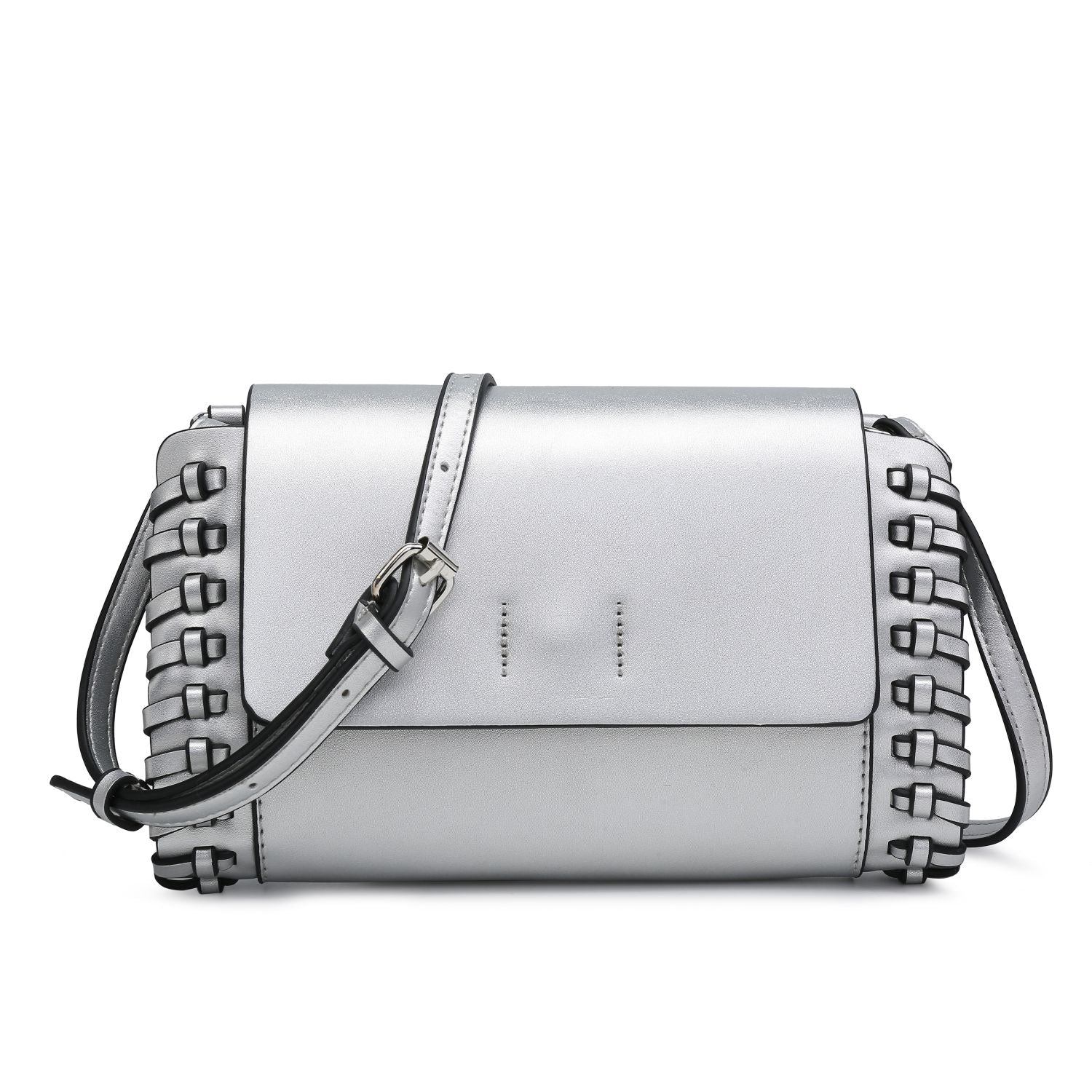 Silver Small Crossbody Bag Tan Compact Black Square Purse With Handcrafted Weave detail - SJB-DIAMOND ELITES