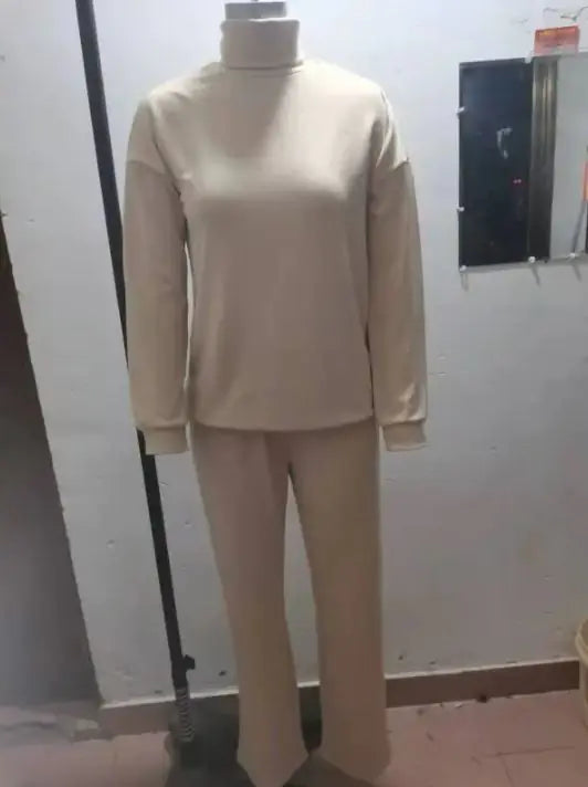 Casual Fashion Suits For Women Turtleneck Sweater And Drawstring Straight Pants Pi-Mart