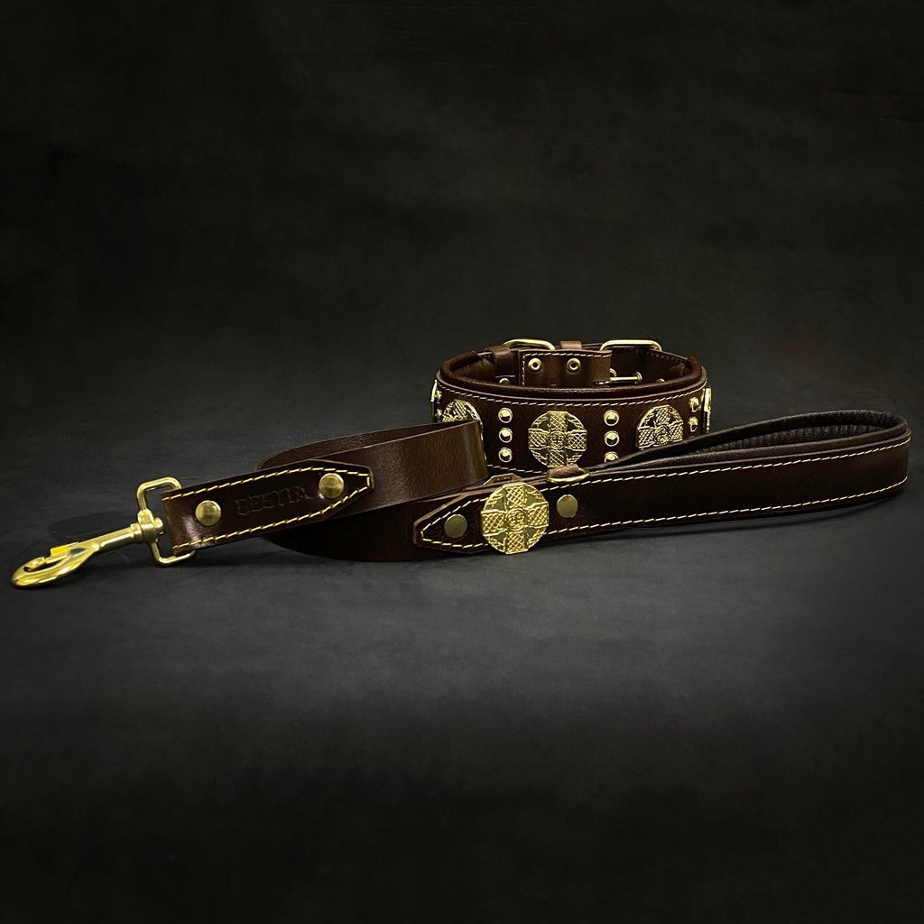 The "Maximus" collar 2.5 inch wide brown & gold - SJB-DIAMOND ELITES