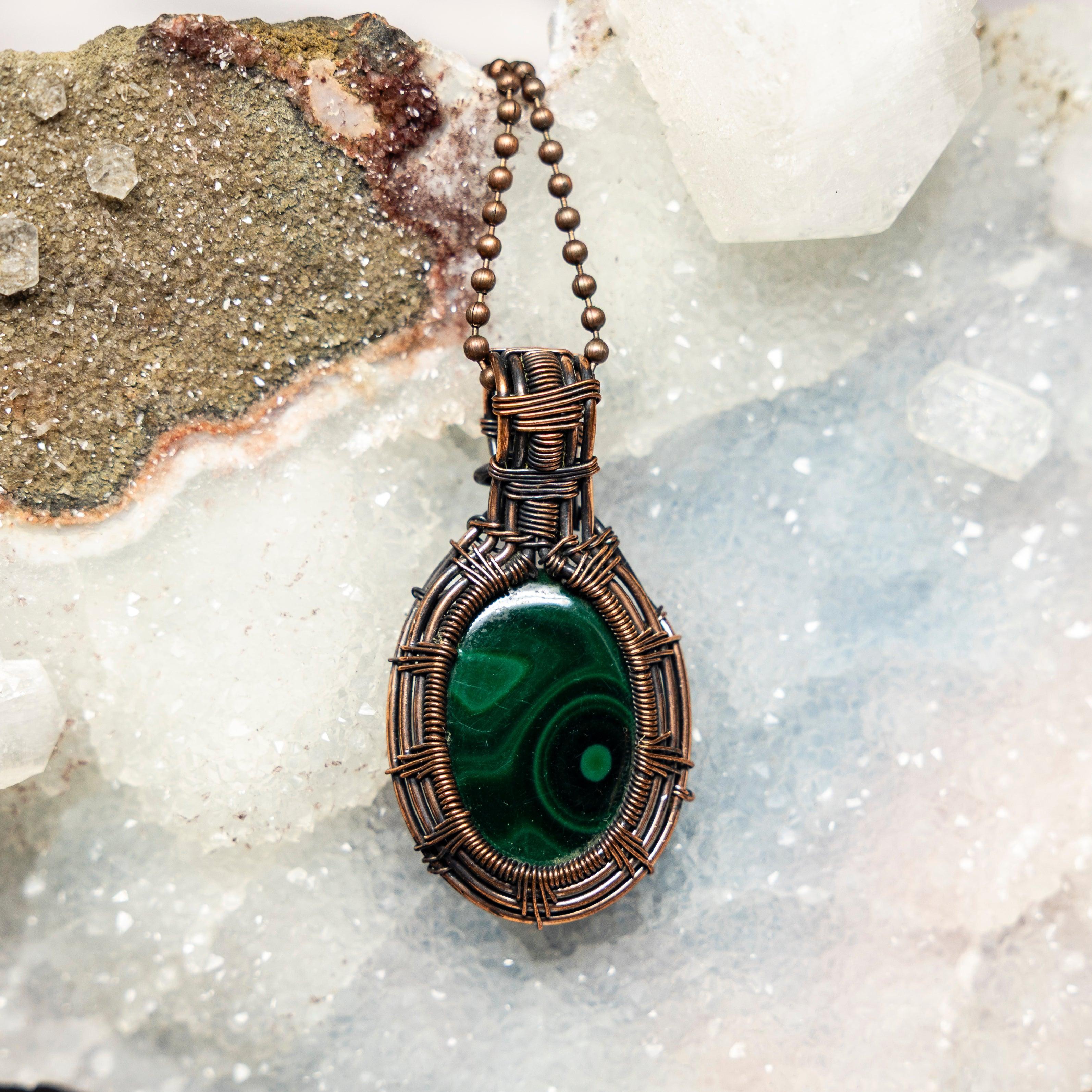 Malachite Oval Wire Wrap Crystal Pendant - SJB-DIAMOND ELITES