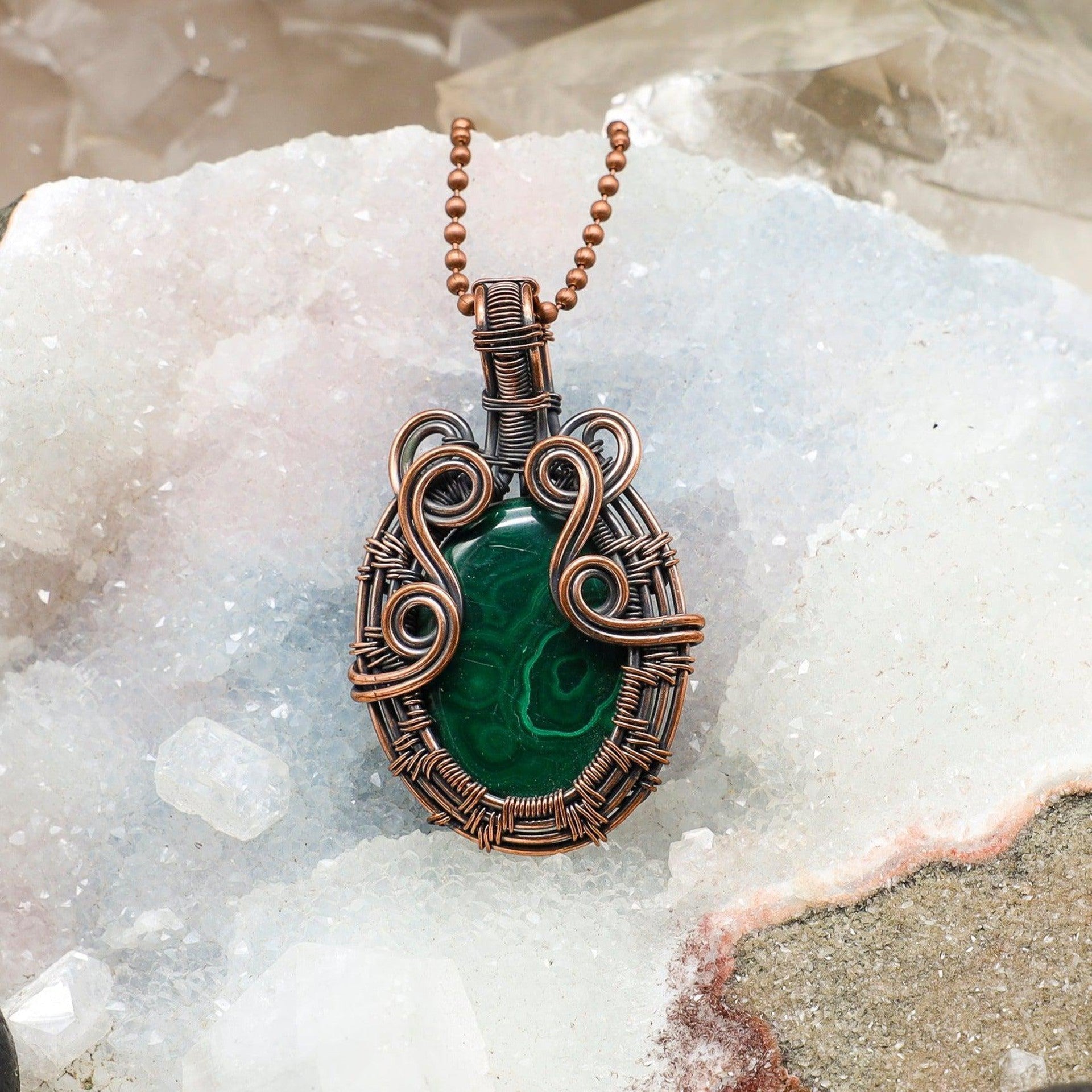 Malachite Teardrop Wire Wrap Crystal Pendant - SJB-DIAMOND ELITES