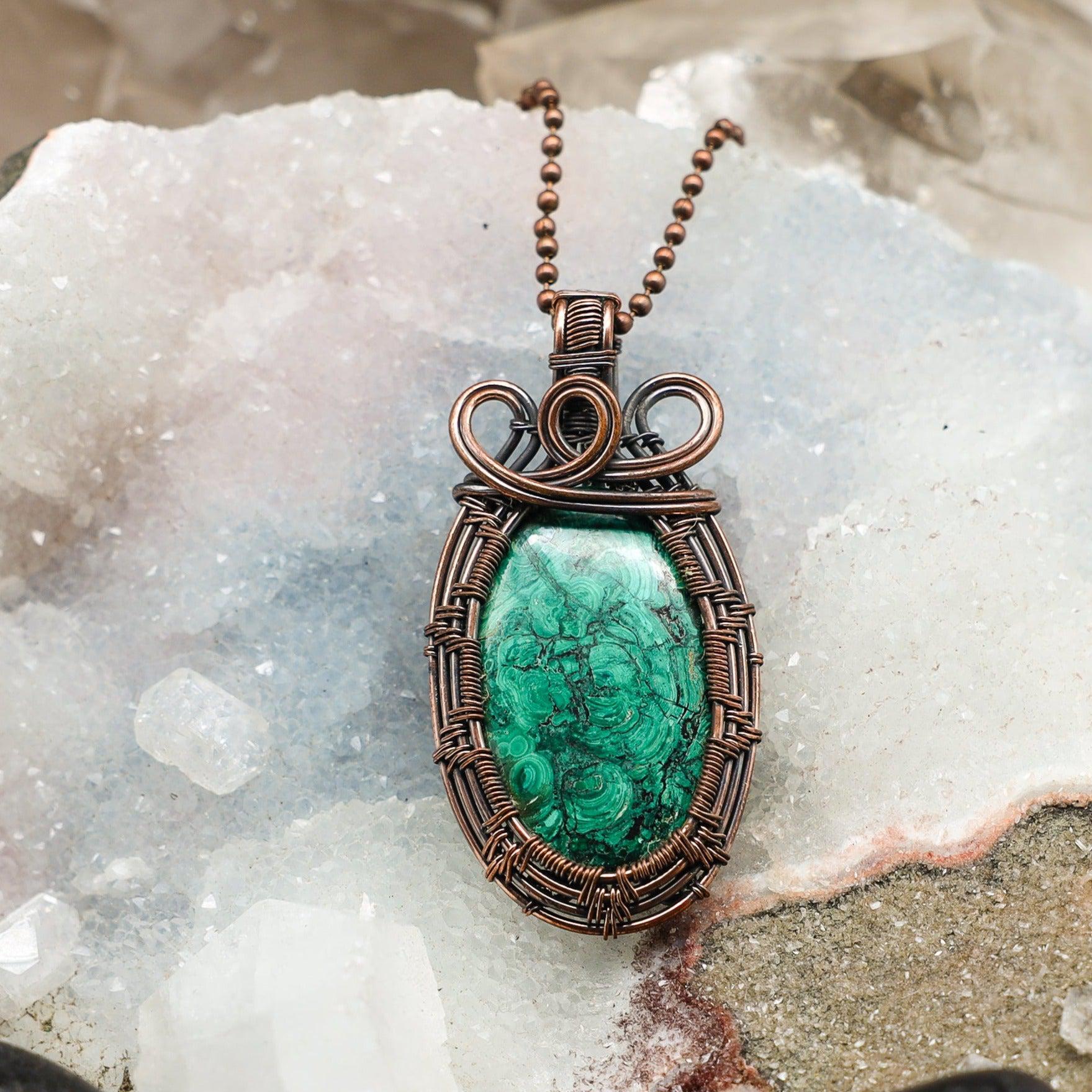 Malachite Wire Wrap Crystal Pendant - SJB-DIAMOND ELITES