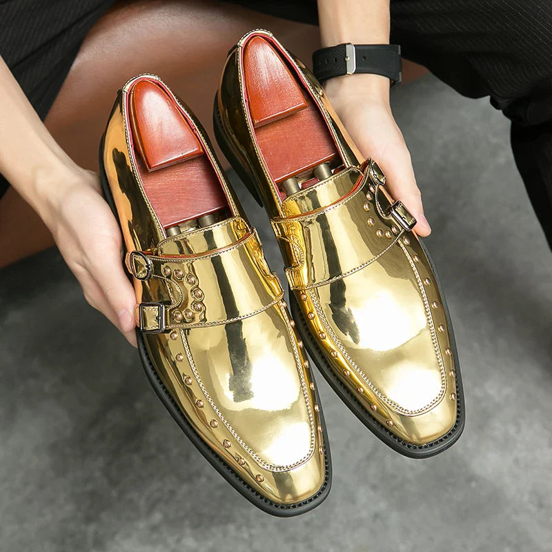 Male Golden Luxury Business Oxford Shoes Men Party Dress Patent Leather Formal Shoes Fashion Man Office Wedding Designer Shoes - SJB-DIAMOND ELITES