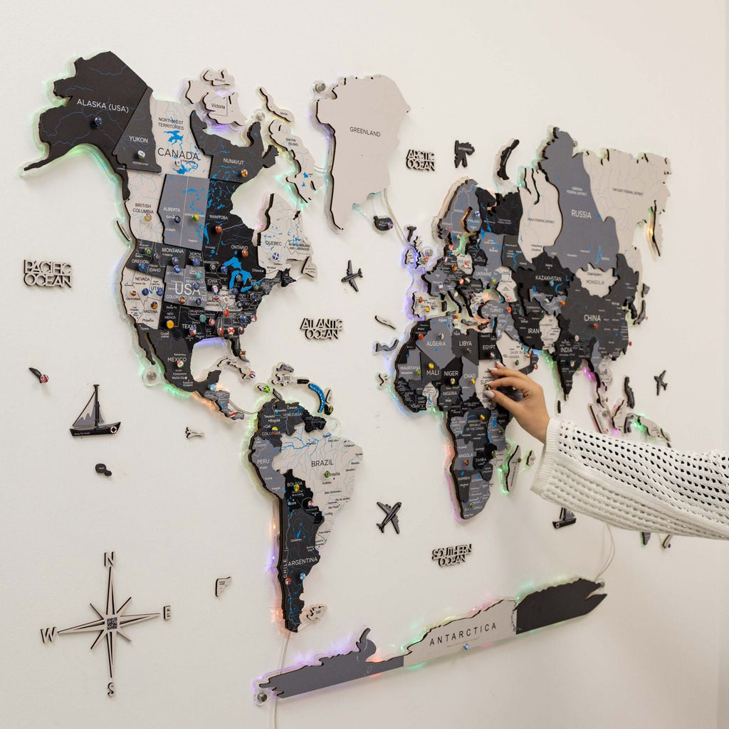 3D LUMINOUS LED Wooden World Map 2.0 Nordik - SJB-DIAMOND ELITES