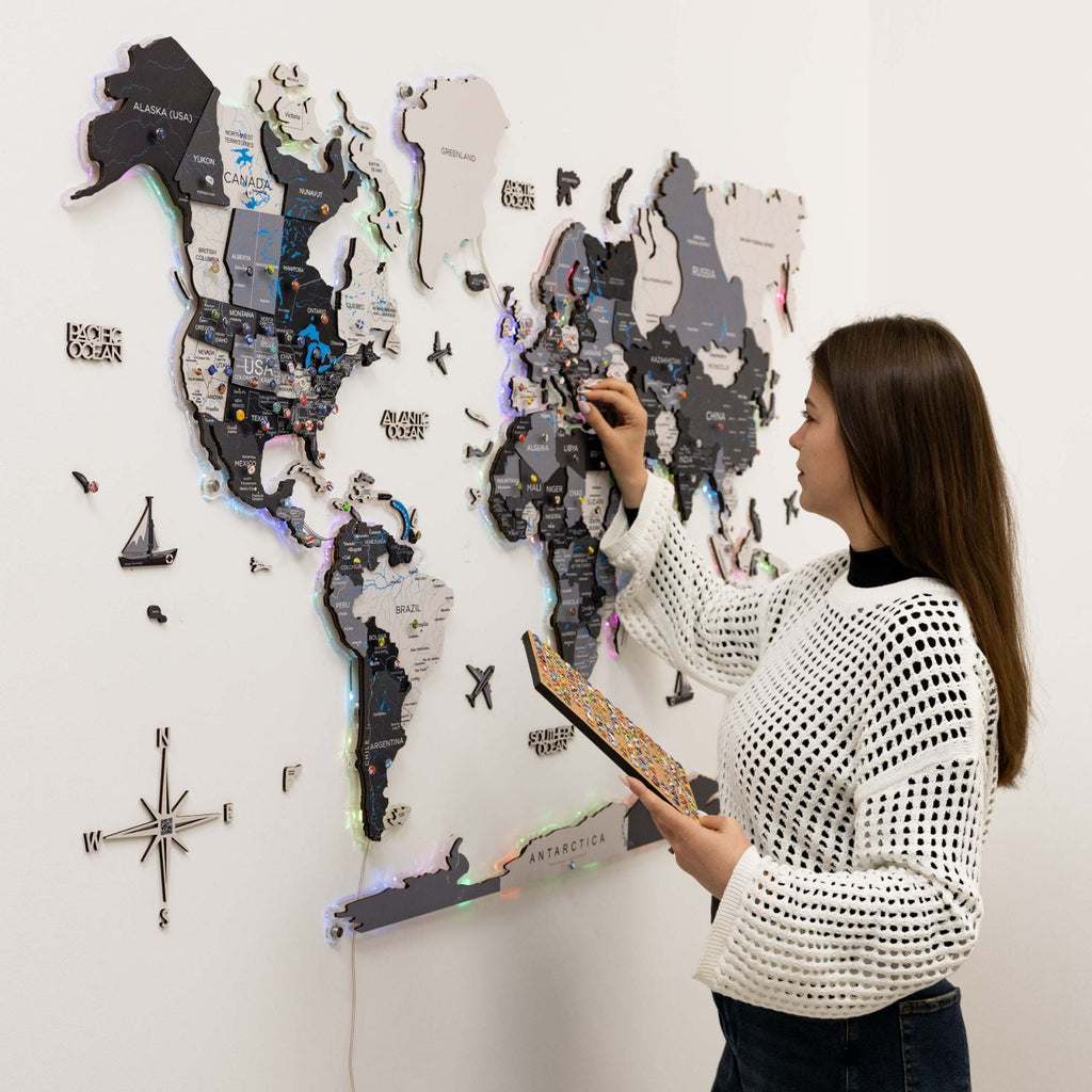 3D LUMINOUS LED Wooden World Map 2.0 Nordik - SJB-DIAMOND ELITES