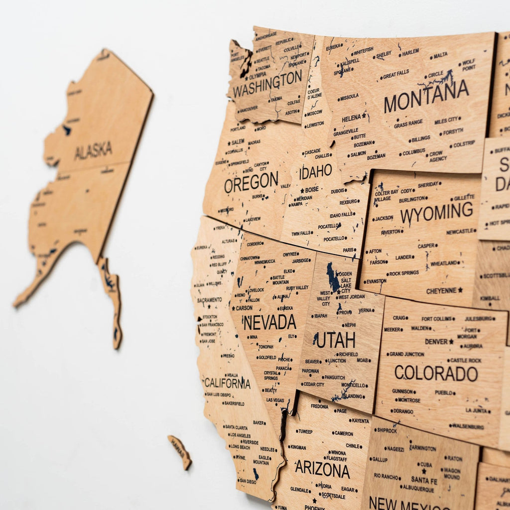 Wooden 3d Map of USA - Gold - SJB-DIAMOND ELITES