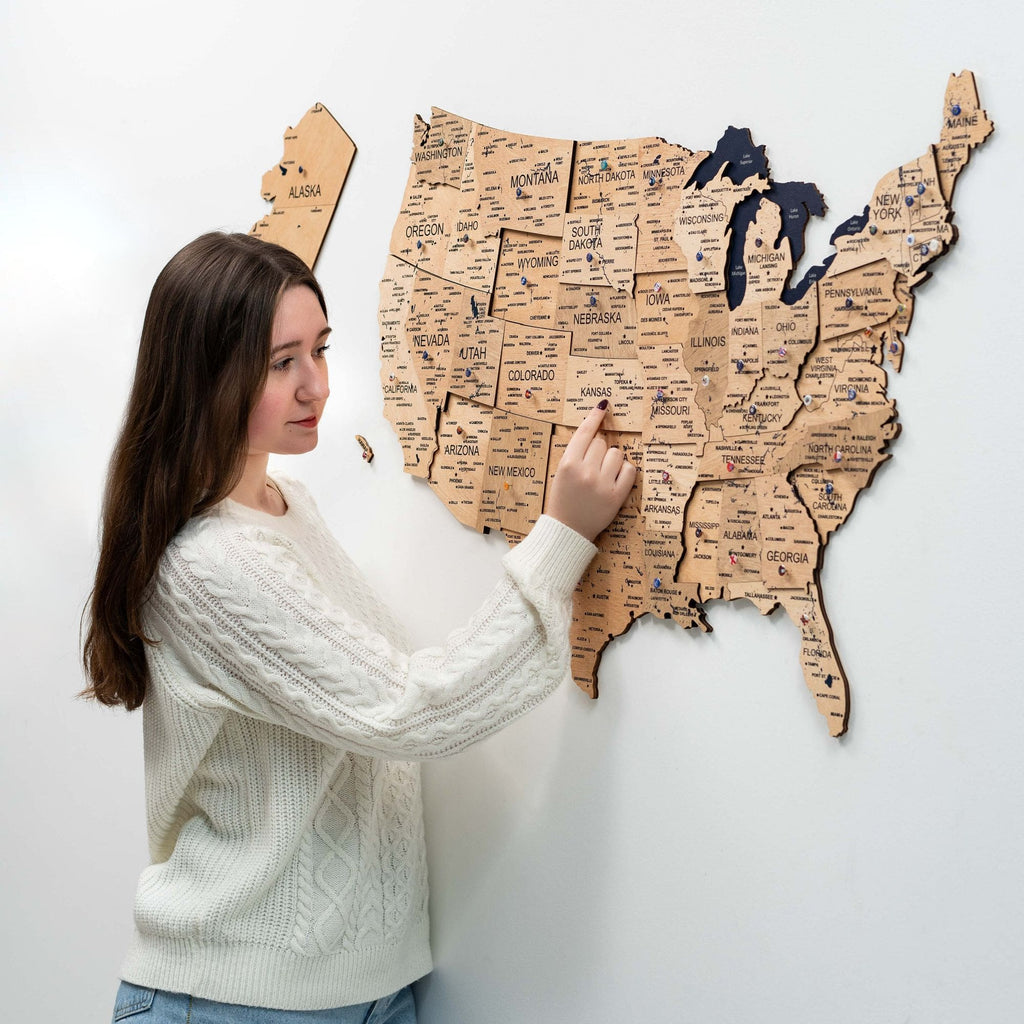 Wooden 3d Map of USA - Gold - SJB-DIAMOND ELITES