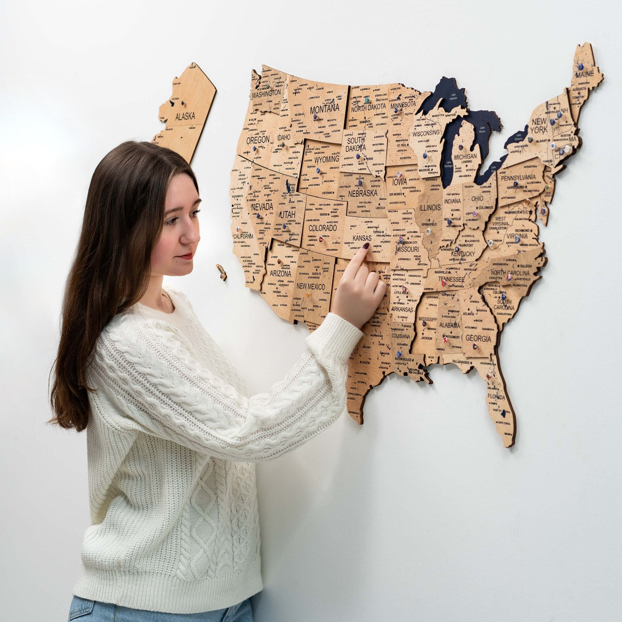 Wooden 3d Map of USA - Gold - SJB-DIAMOND ELITES