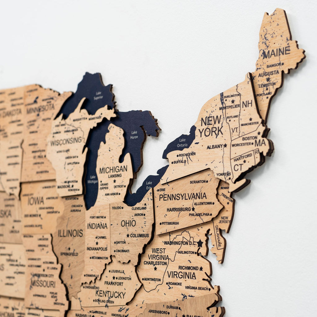 Wooden 3d Map of USA - Gold - SJB-DIAMOND ELITES
