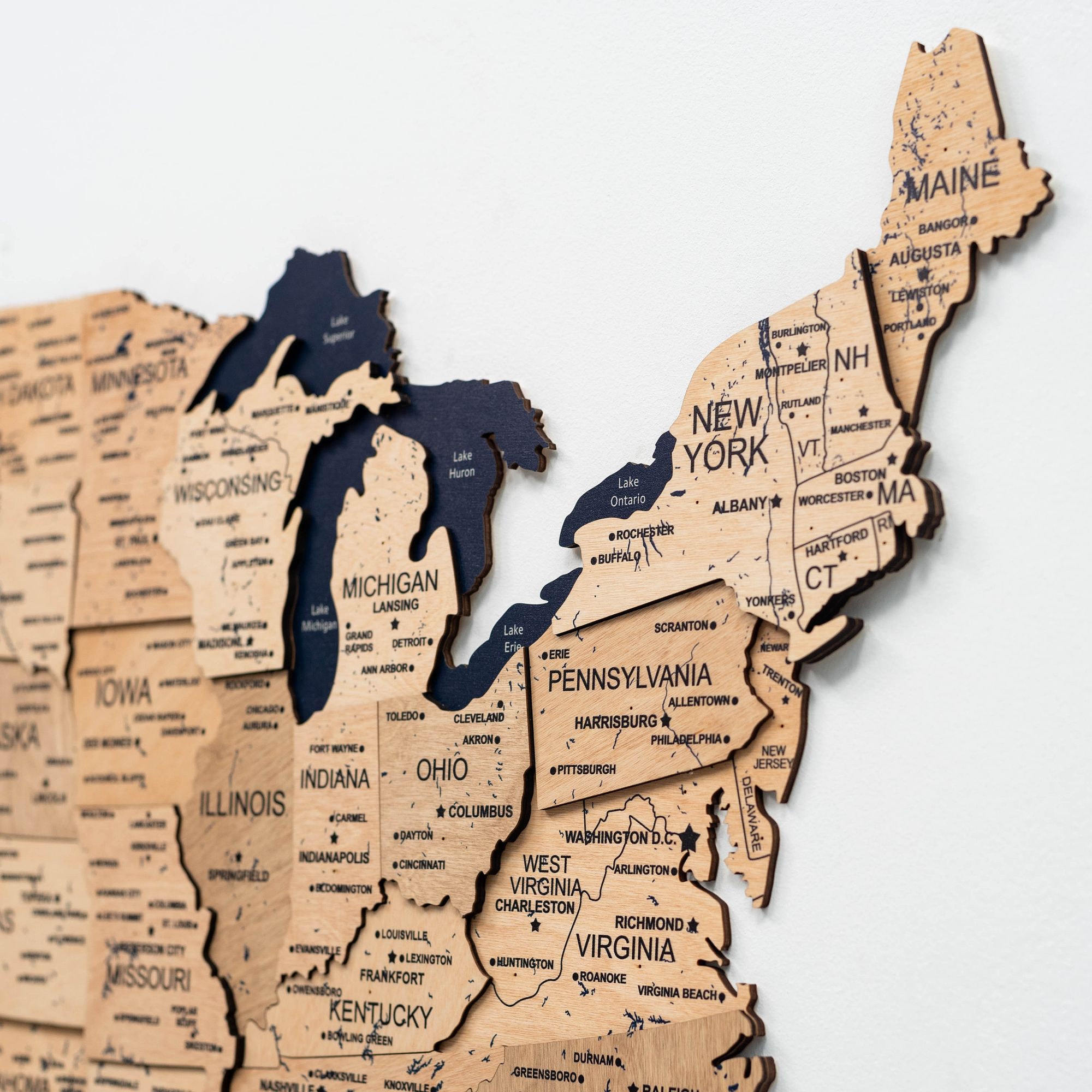 Wooden 3d Map of USA - Gold - SJB-DIAMOND ELITES