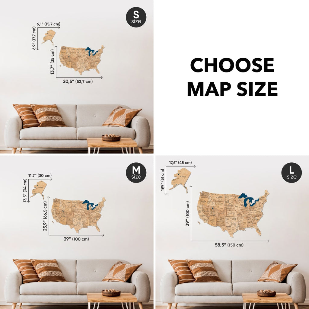 Wooden 3d Map of USA - Gold - SJB-DIAMOND ELITES