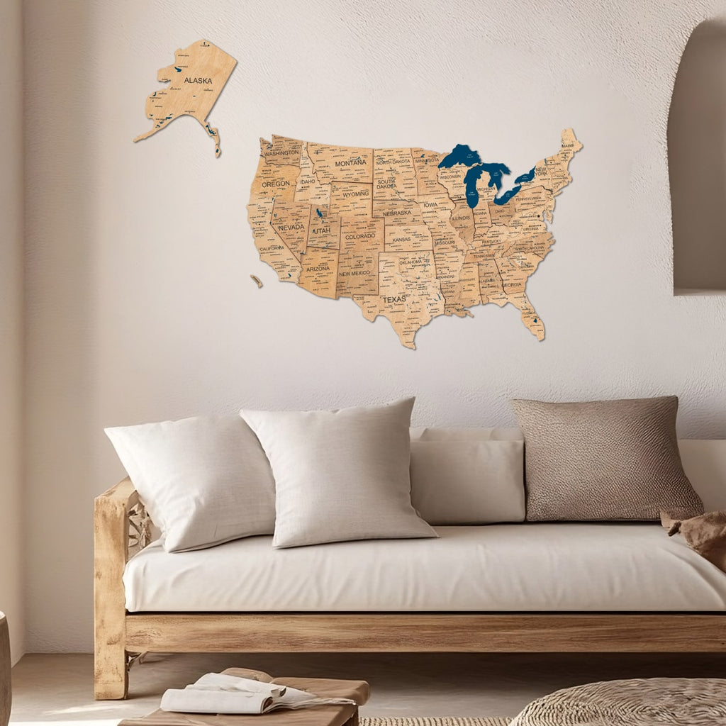 Wooden 3d Map of USA - Gold - SJB-DIAMOND ELITES