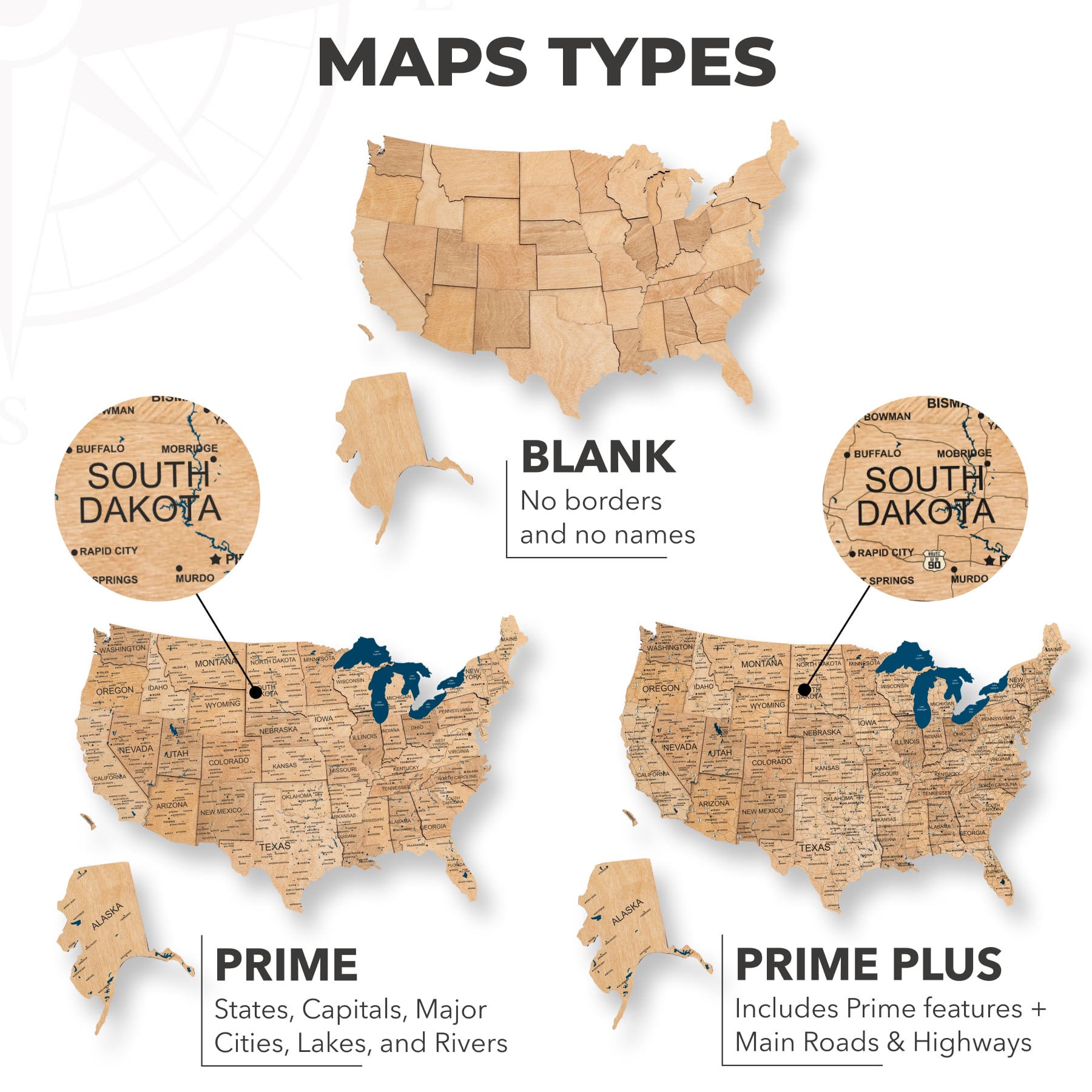 Wooden 3d Map of USA - Gold - SJB-DIAMOND ELITES
