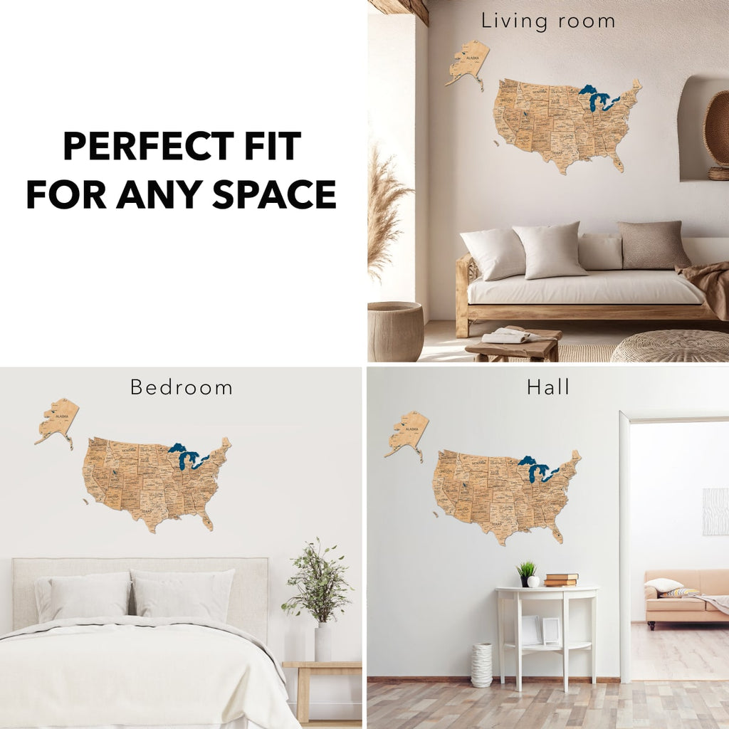 Wooden 3d Map of USA - Gold - SJB-DIAMOND ELITES